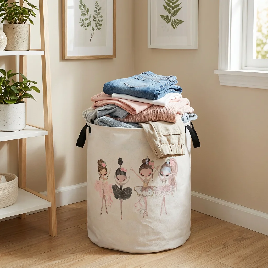 Ballet Dancer Laundry Basket Foldable Large Capacity Canvas Storage Bucket Children's Toy Clothing Storage Home Bathroom