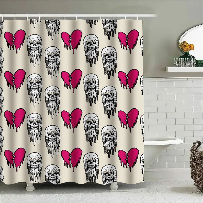

Tuniu Skull Heart Shower Curtain Gothic Horror Room Decor Black White Scary Bathroom Decor
