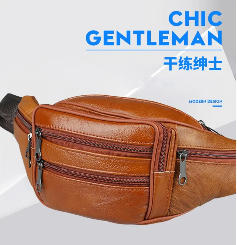 Genuine Leather Waist Bag Men Waist Pack Waist Bag Funny Pack Belt Bag  Men Chain Waist Bag for Phone Pouch  Mens Fanny Pack