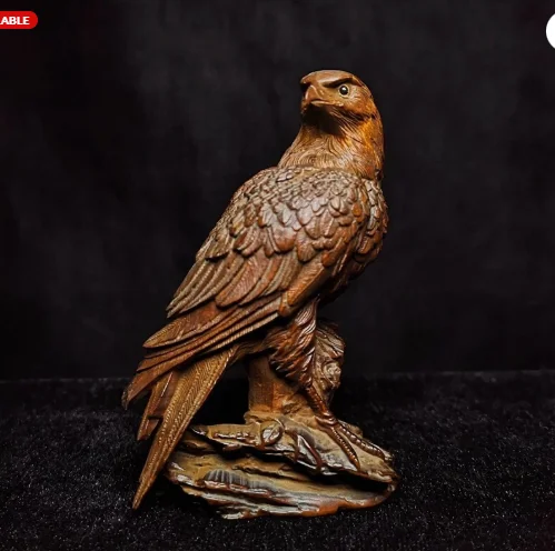Old Boxwood Hand carved vivid Eagle Figure Statue Netsuke Collection
