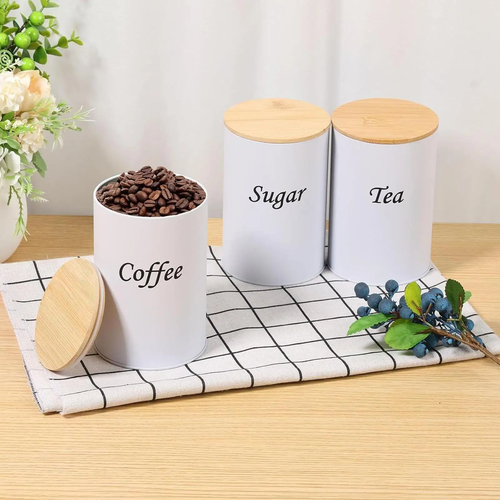 

Tea Canister 3 Pieces Airtight Large Capacity Food Canister Coffee Sugar Tea Storage Container Jars For Candy Oats Flour Creamer