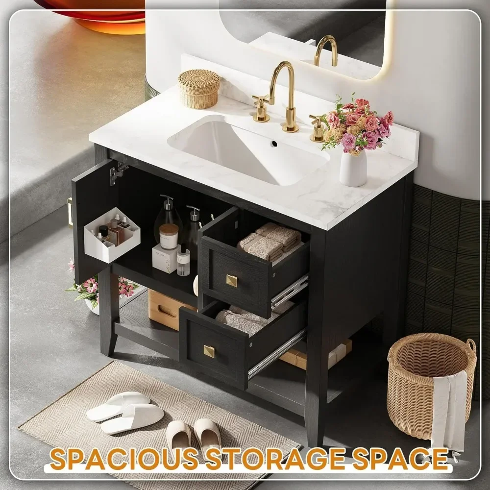 

30" Farmhouse Bathroom Vanity: 2-Drawer Storage Cabinet with Sink - Complete Set for Guest Baths​