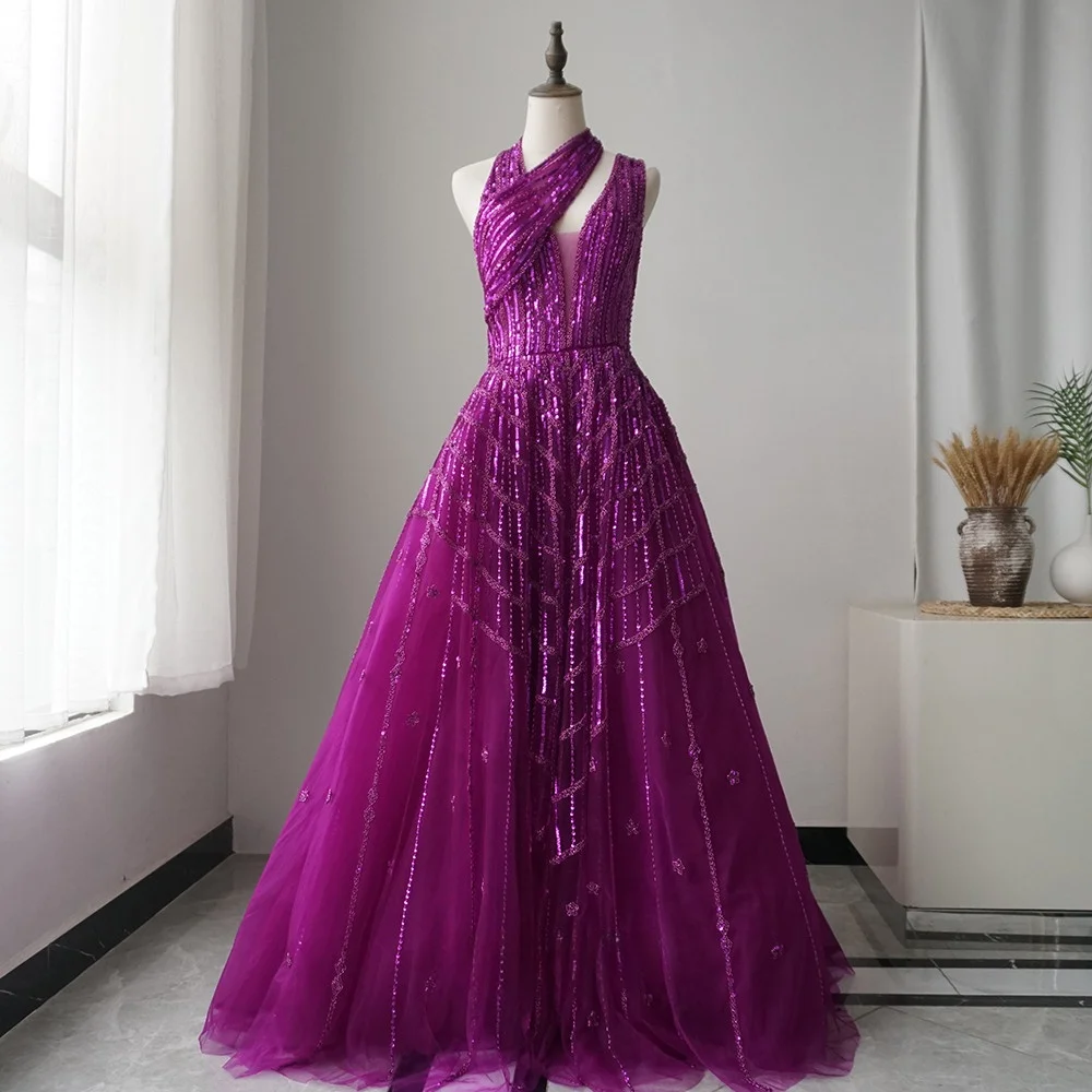 Hot Sale Luxury Beaded Dubai Lilac Evening Dresses for Women Wedding Party 2023 Elegant Long Arabic Prom Formal Gowns LA71778