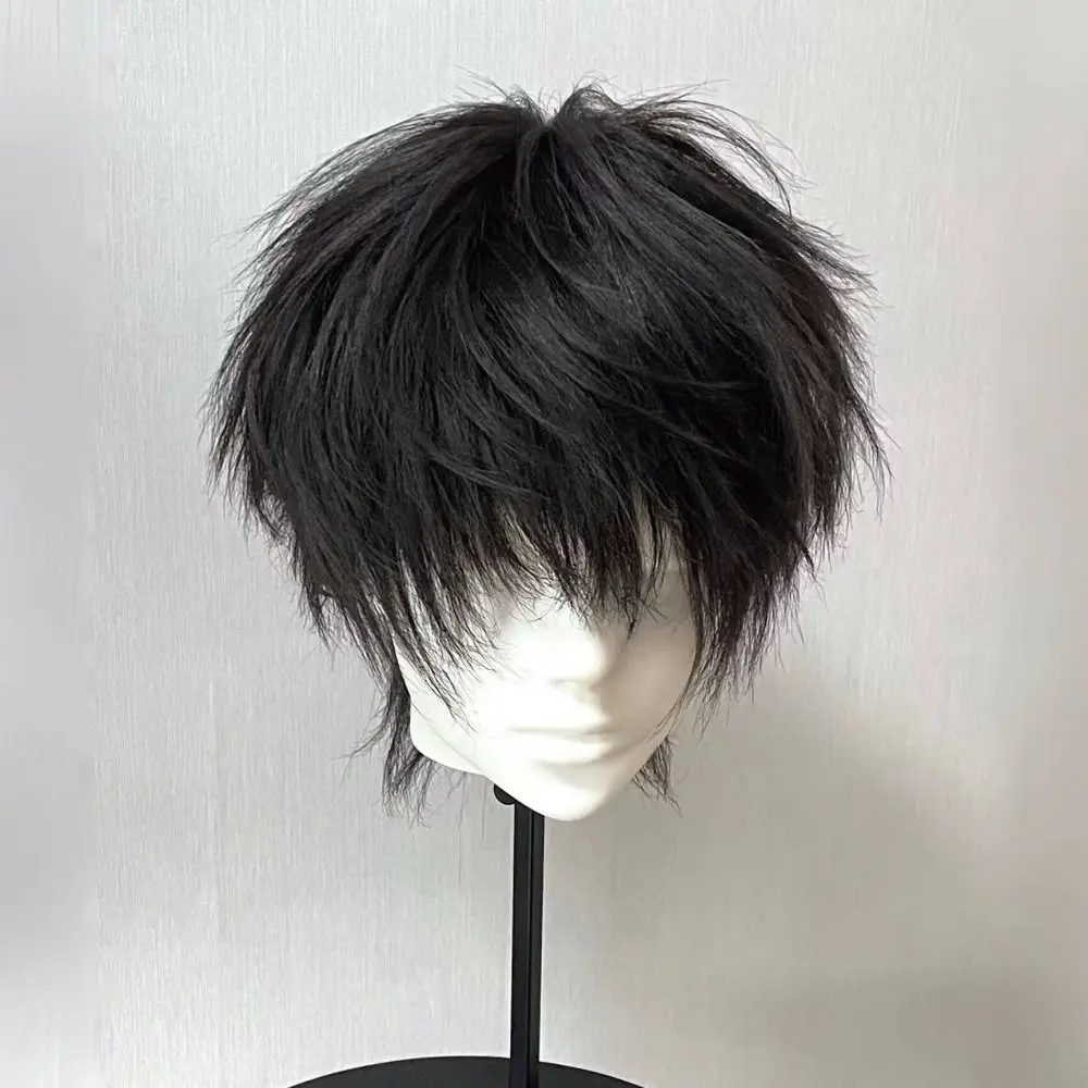 Messy Layered Men's Short Wig Natural Fringe Elastic Lace Cap Synthetic Hair Wig Korean-style Adjustable Full Cap Hairpiece