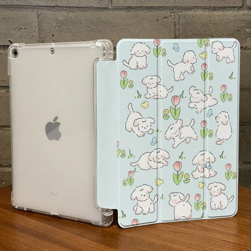

Смарт-чехол с держателем для карандашей для IPad Mini6 8,3 Pro 11 2-й 3-й 4-й воздушный 2/3 10,5 IPad 10,2 8-го 9-го поколения Тюльпан мультяшный милый щенок