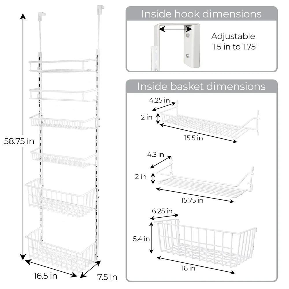 Over the Door Rack Organizer with 6 Adjustable Shelves Durable Steel Storage Solution Kitchen Bedroom Pantry Quick Setup