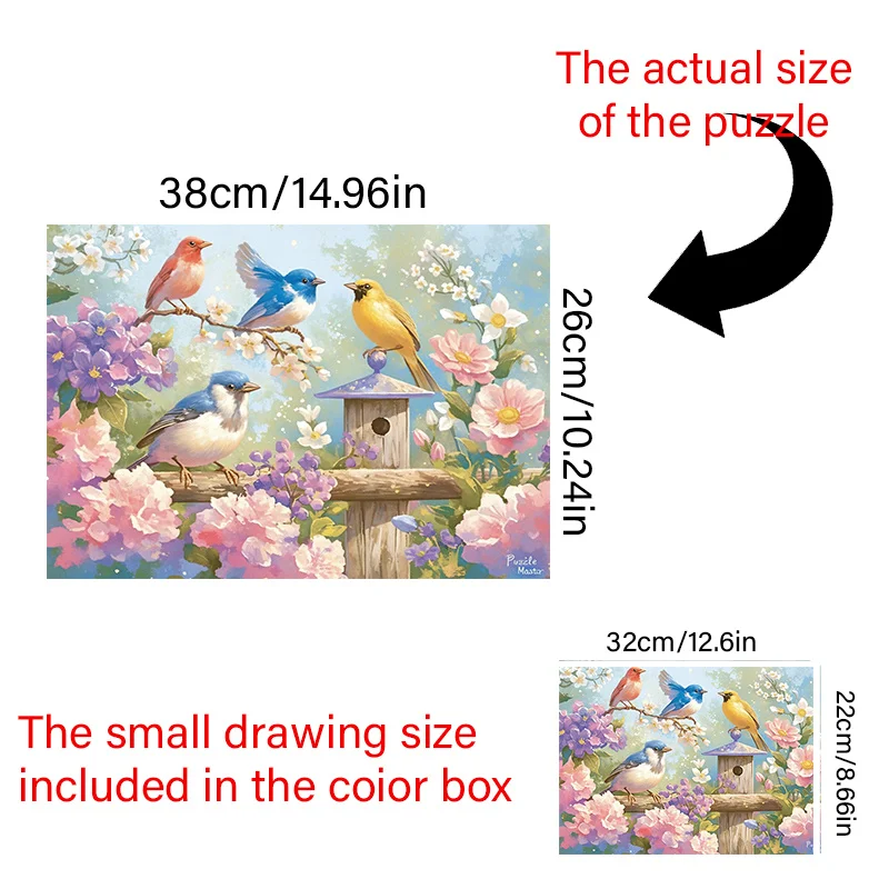 علبة مكونة من 1000 قطعة ألغاز للبالغين بتصميم طائر وزهرة - مقاومة للخدش، تحدي، مناسبة للبالغين، عائلة #2