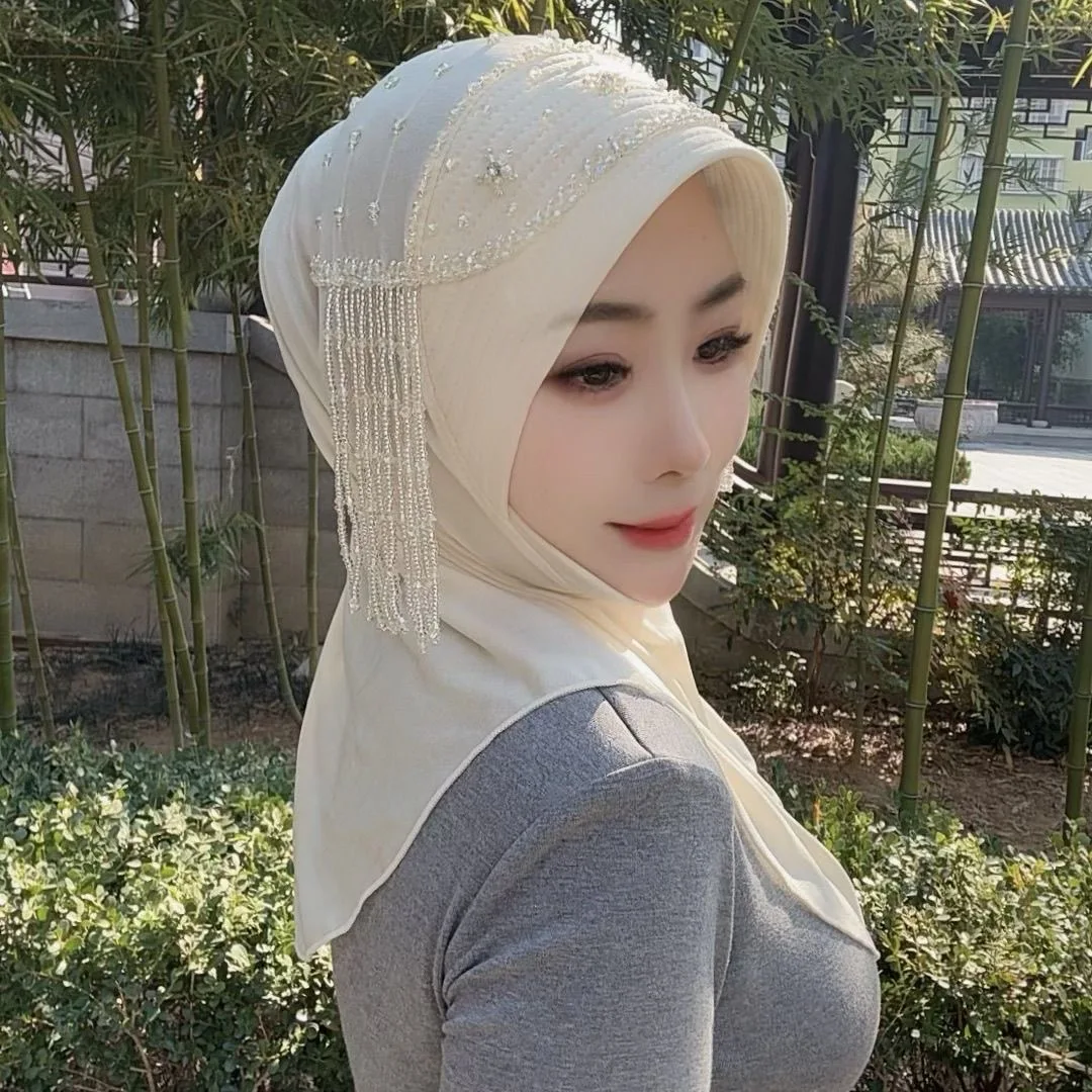 Muslim Islam Beading Tassels Hijabs Handmade Shawls Party Hijab