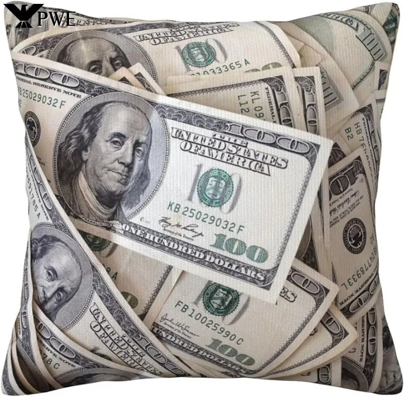 Dollar Bill Throw Pillow Case Decorative Throw Pillows Square Cushion Cover for Sofa Bed Car Chair Living Room 18x18 Inch