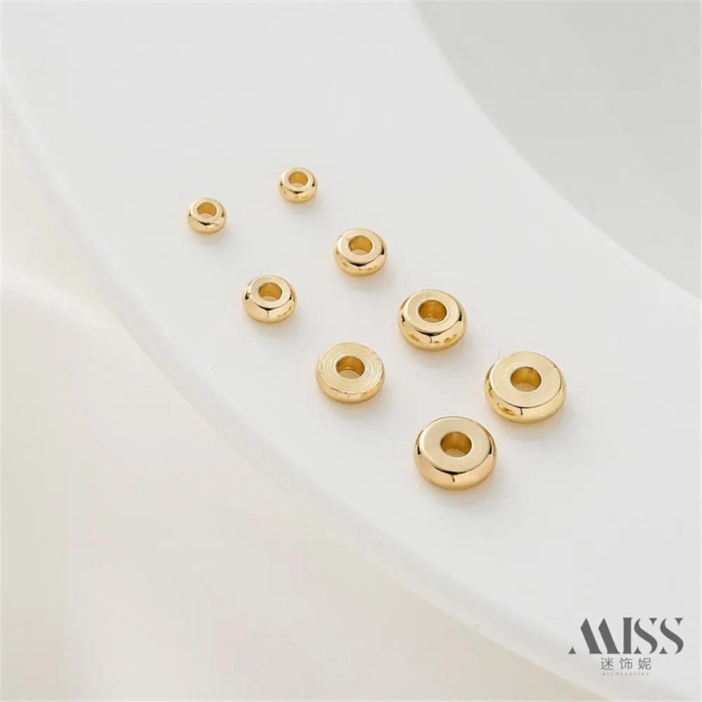 14K Gold Color Round Flat Piece Loose Beads Flat Bead Spacer DIY Bracelet Bead Spacer Handmade Jewelry Accessories Materials