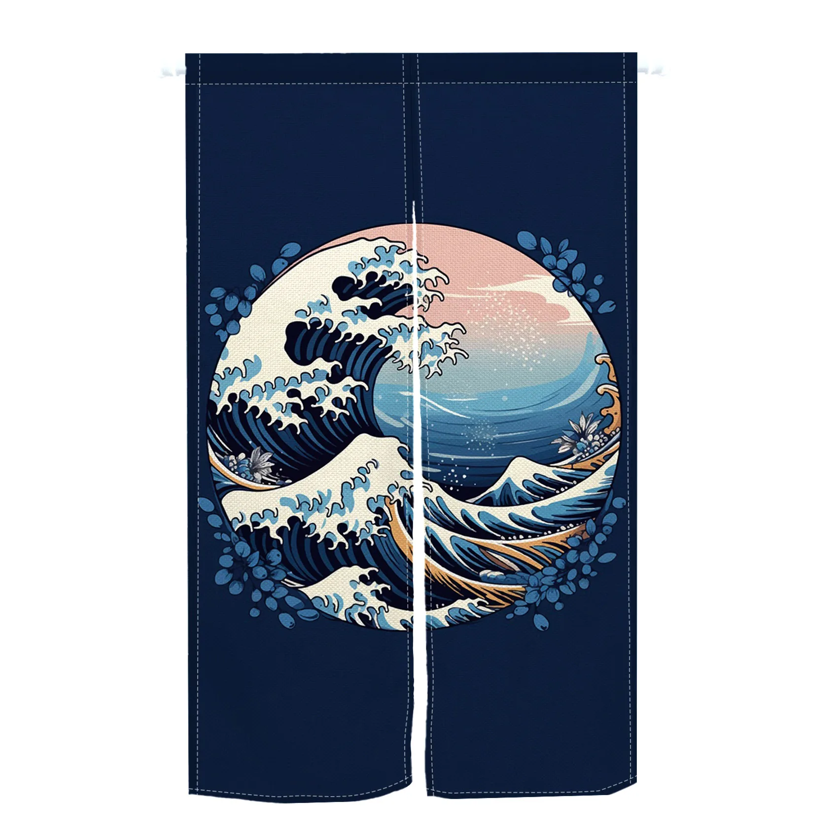 Japanese Style Door Curtain Blue White Wave Fish Scale Pattern Traditional Noren for Home Decor Room Entrance Divider Partition