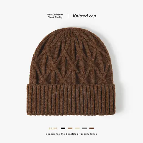 Autumn and winter jacquard beanie, warm cold weather hat for men, plain brimless thickened knitted