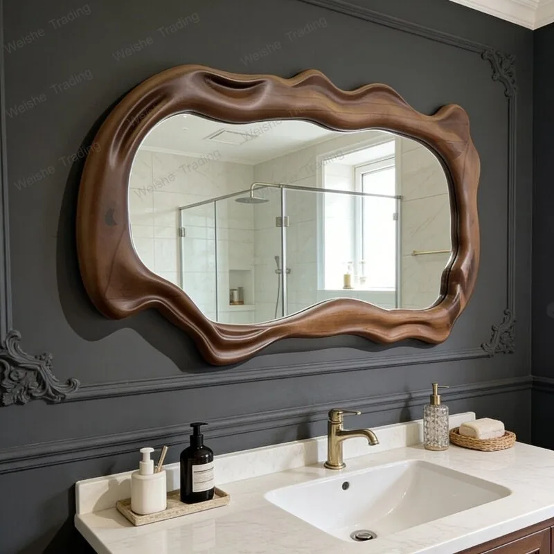Chinese light luxury household bathroom mirror bedroom living room decoration dressing mirror