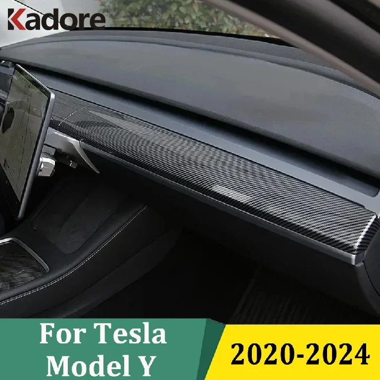

For Tesla Model Y 2020 2021 2022 2023 2024 Carbon Fiber Car Center Console Dashboard Protection Trim Cover Interior Accessories