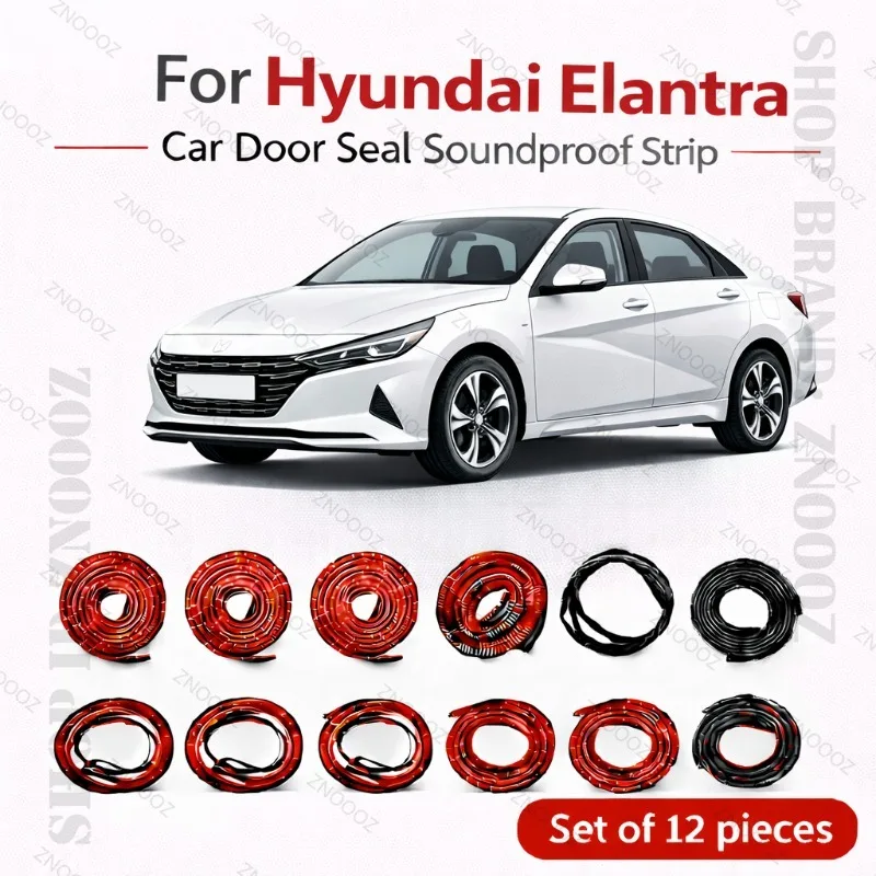 

Для Hyundai Elantra: Комплект из 12 штук резиновых уплотнителей для дверей, двухслойные, звукоизоляционные, пыле- и водонепроницаемые, защита от непогоды