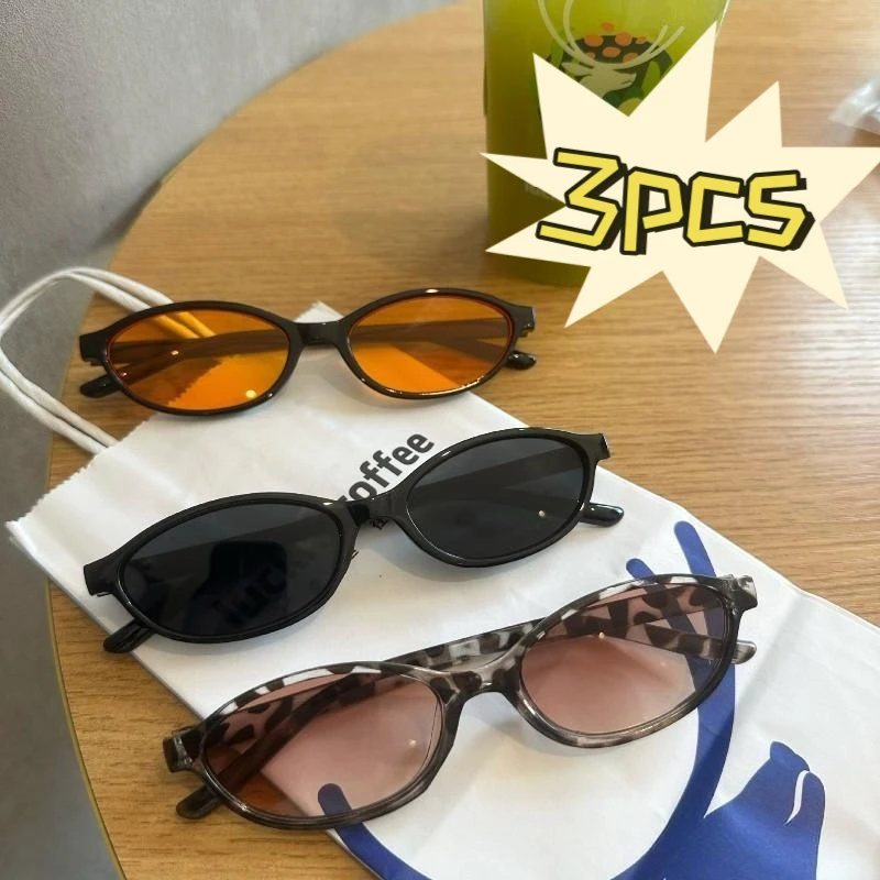 3 Stück Y2K Kleine Ovale Sonnenbrillen für Damen Retro Koreanischer Stil Hip-Hop Punk Brillen Damen-Sonnenbrillen