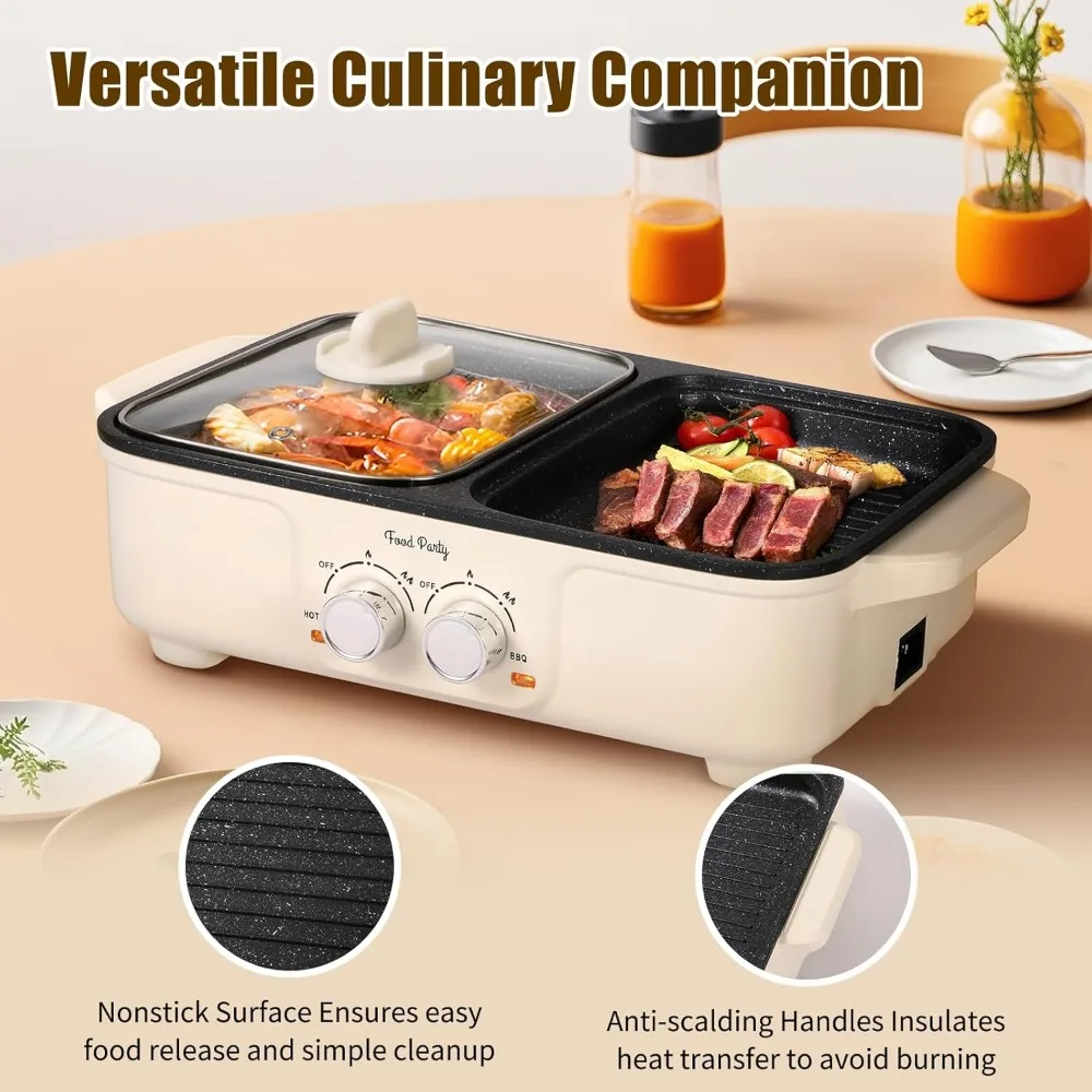 Hot Pot Electric Grill 2 in 1 Korean BBQ Grill Indoor Smokeless Hotpot Pot Electric Cooker Sahabu Shabu Pot Non Stick (Small)