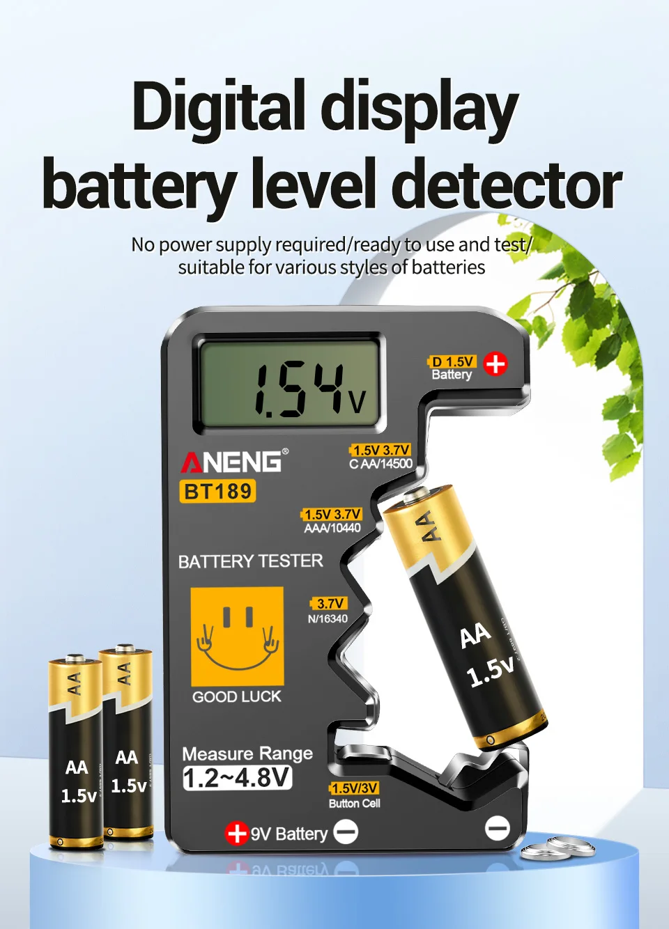 ANENG BT189 Batterietester kann AA/AAA/C/D/9V/Knopfbatterien messen, Haushalts-LCD-Display, hochpräziser Leistungstester. – Detail 1