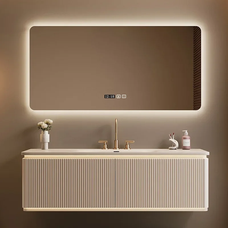 Cole-Ren integrated basin bathroom cabinet with smart hair dryer mirror cabinet, hand washbasin, sink, bathroom, and washbasin