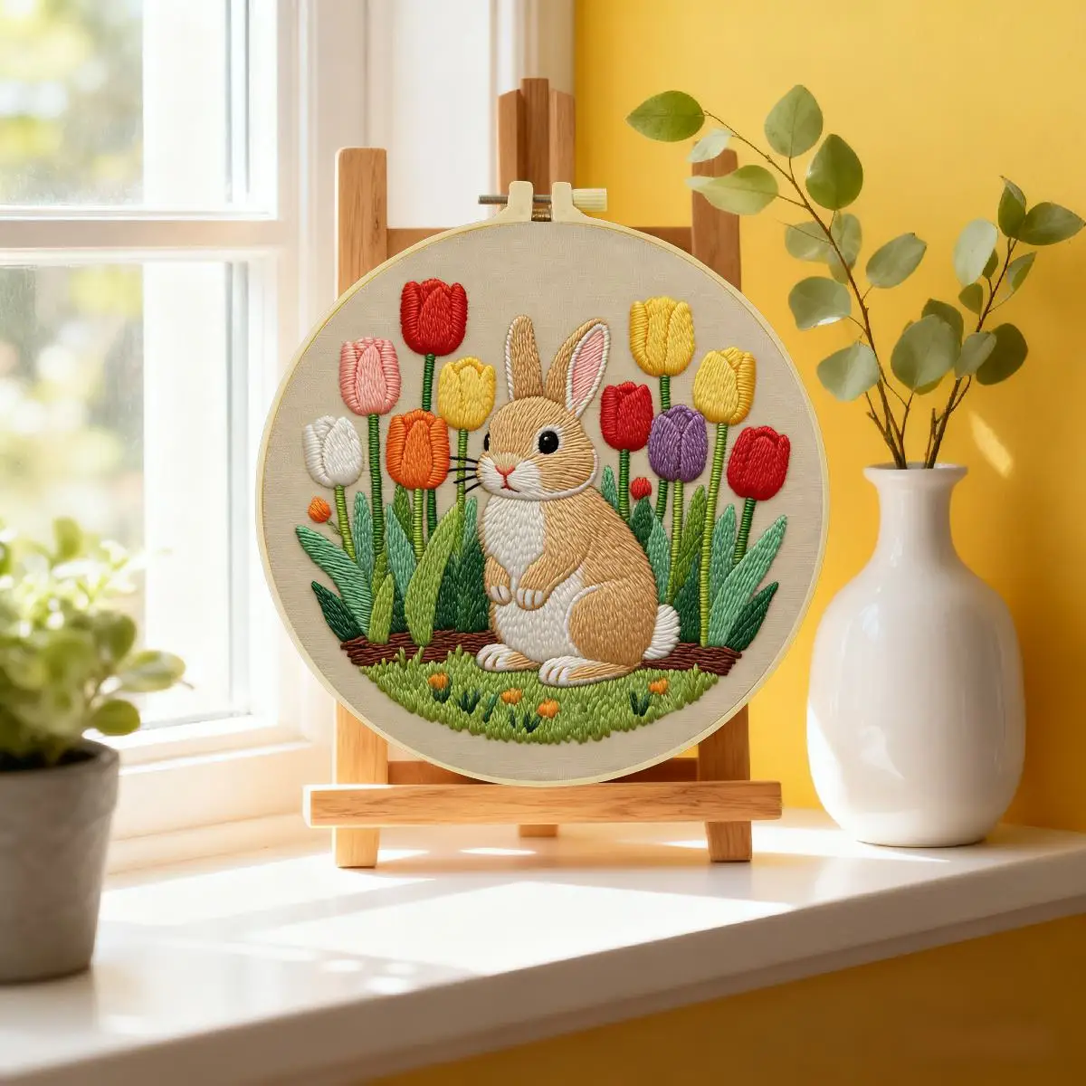 1 Stück 20X20CM/15X15CM 7,87/6,3 Zoll Kaninchen-Stickerei-Starter-Kit DIY-Kit DIY-Stickerei-Set Handarbeiten Malerei Nähen Kunst – Detail 1