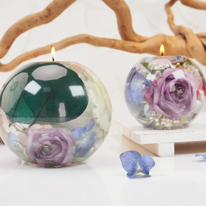 Circular Candle Holder Epoxy Resin Drip Mold DIY Dry Flower Candle Holder Spherical Mirror Silicone Mold Home Decoration Storage