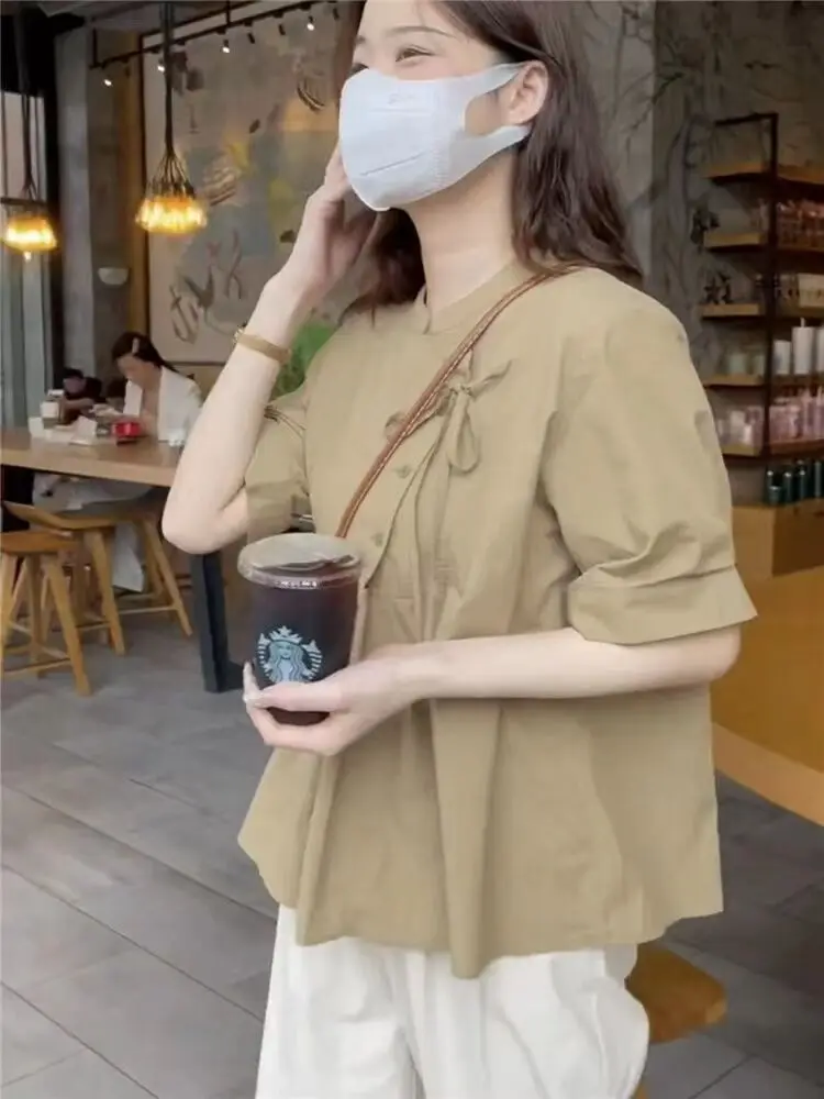 Fashion Chinese Style Shirt Women Summer Short Sleeve Loose Top