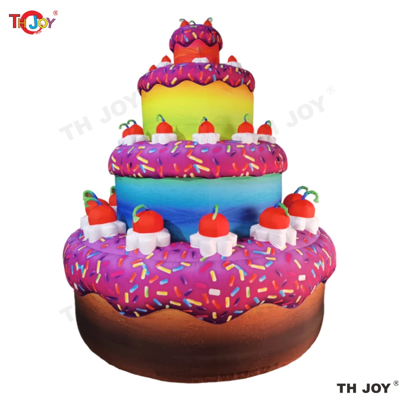 

6m 20ft Tall Outdoor Giant Inflatable Pink Happy Birthday Cake Inflate Cake Model With Red Cherry for Anniversary