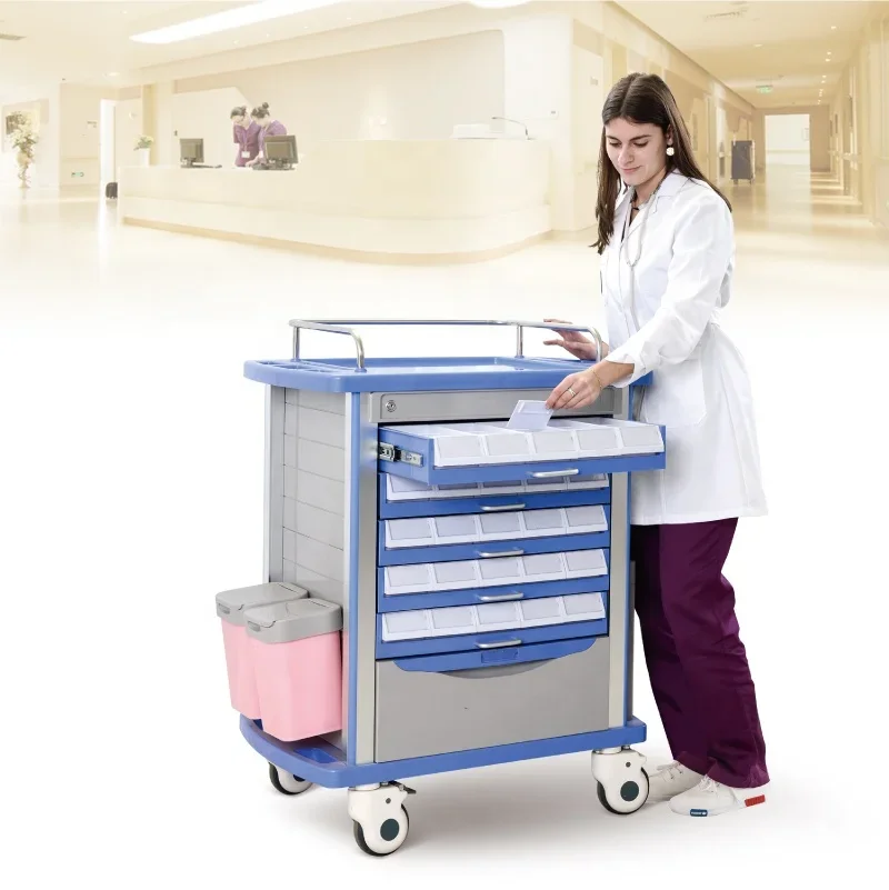 

SKR054-MT Professional ABS Plastic Hospital Service Cart Multifunction Emergency Drug Medical Trolley with Drawes