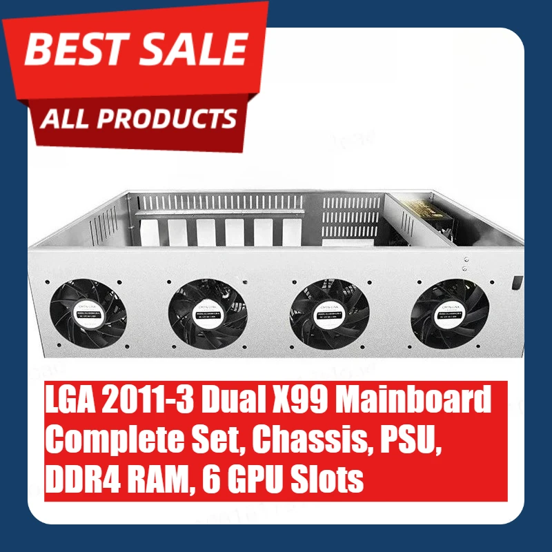 Dual X99 Motherboard Kit, Chassis & Power Supply, LGA2011-3, DDR4, 6 PCIe Slots for Graphics Card