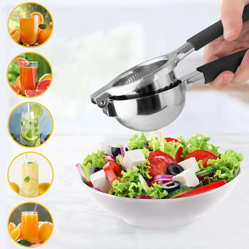 Stainless Steel Lemon Juicer, Manual Citrus Squeezer with Threaded Ridges for Max Juice Extraction, Kitchen Tool for Lemon Lime