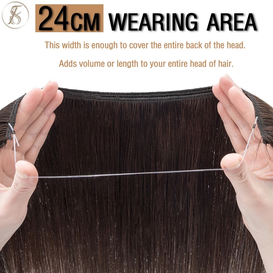 TESS Wire In Hair Extensions Natural Hair Extensions Full Head Bundles Human Hair 24inch 80g Thick Straight Invisible Hairpiece