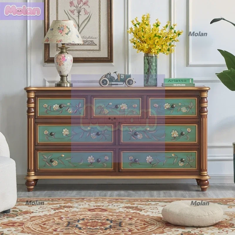 

American six seven chest cabinet kitchen solid wood European porch cabinet storage locker painted aisle side cabinet storage