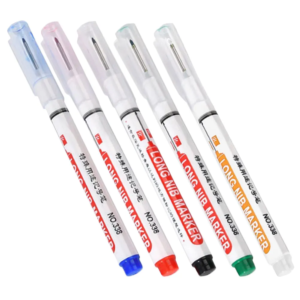 

5pcs Marker Pen Long Oil-Based Quick Dry Carpenter Woodworking Construction Deep Hole Marking Paint Pens Tools