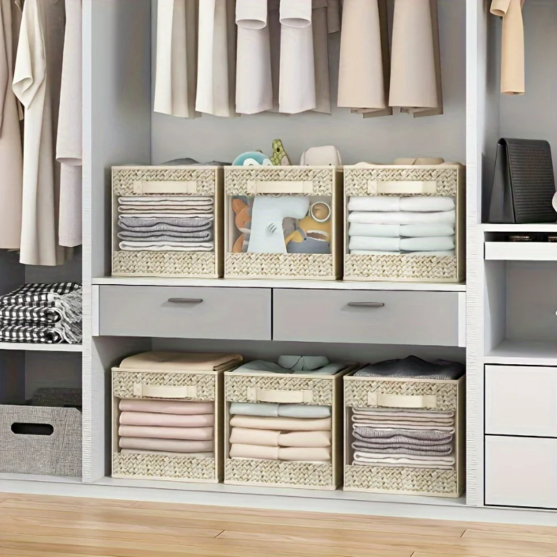 6 Pack Fabric Storage Cubes With Harvest Window, Foldable 11 Inch Cube Storage Bins, Storage Baskets Fo