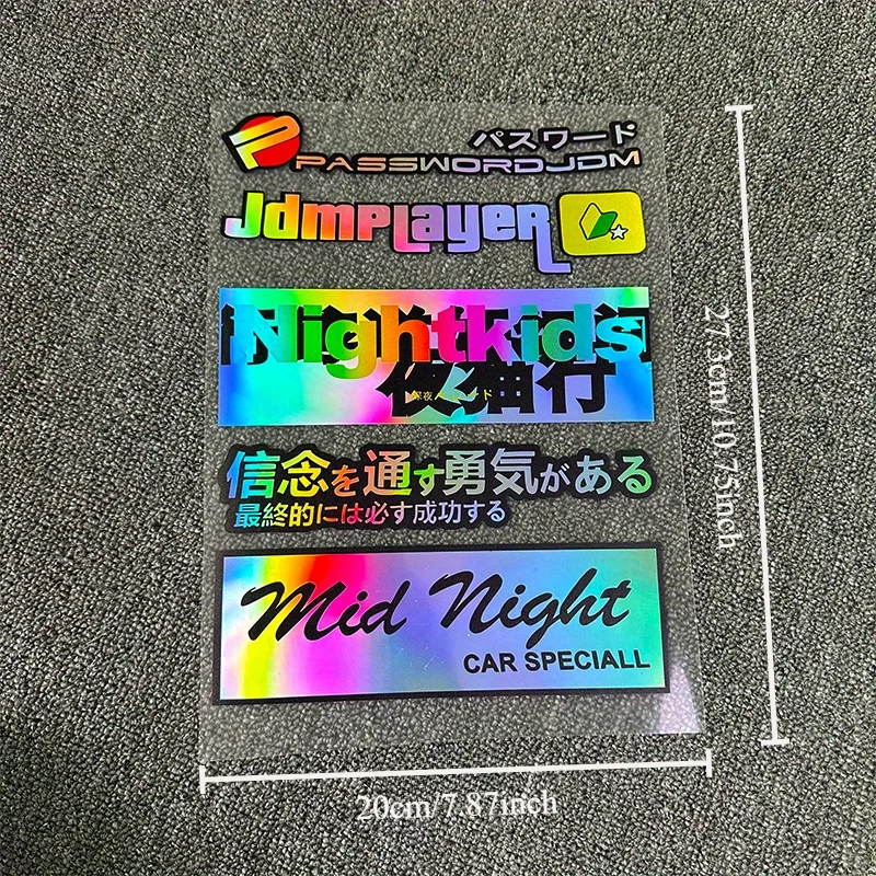 1 conjunto de adesivos gráficos holográficos jdm para motocicleta, carro, decoração personalizada, multi-design, acessório para entusiasta de automóveis
