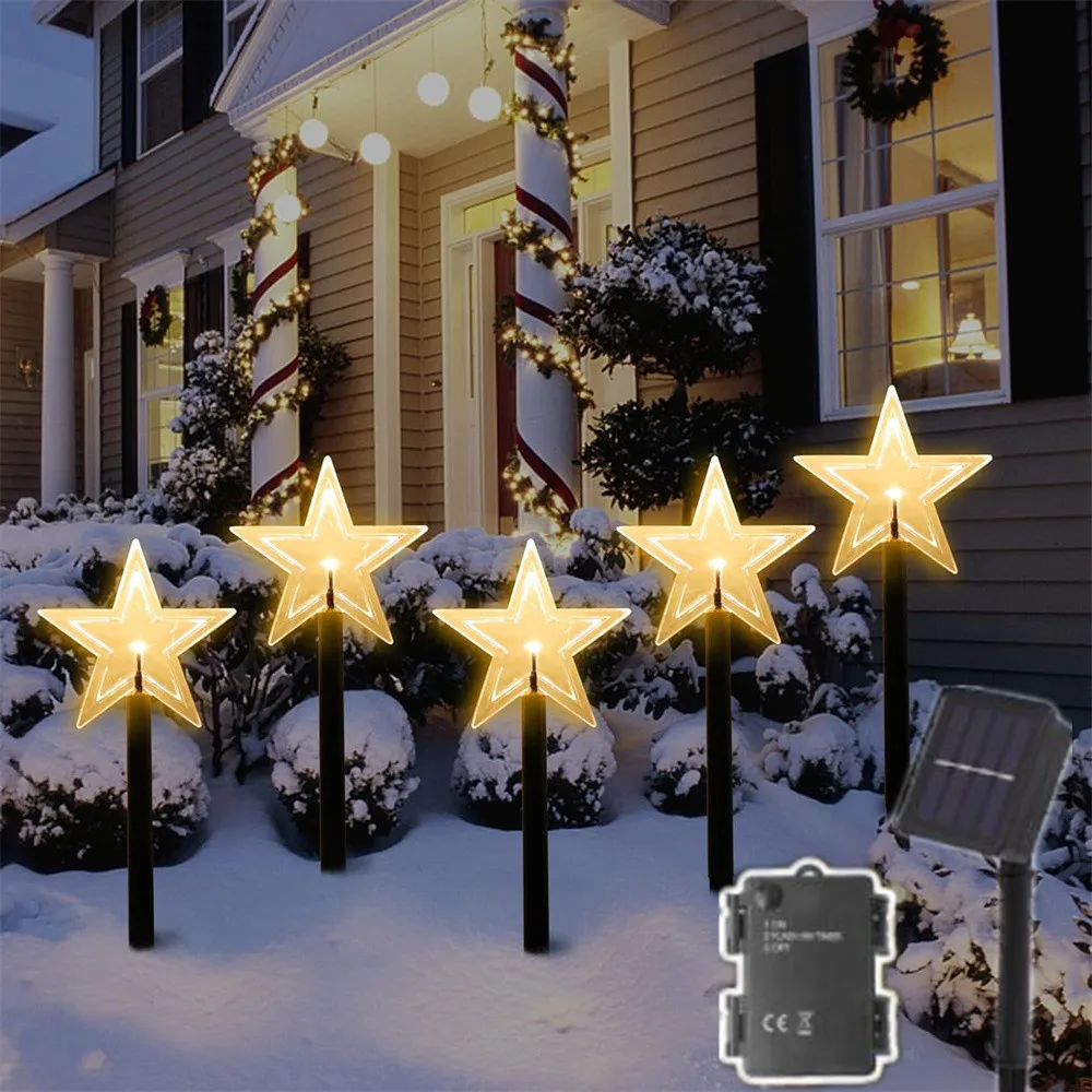 Christmas Solar Stake Lights Waterproof Battery Christmas Star Lawn Lights Pathway Christmas Decorations LED Lights Lawn 565