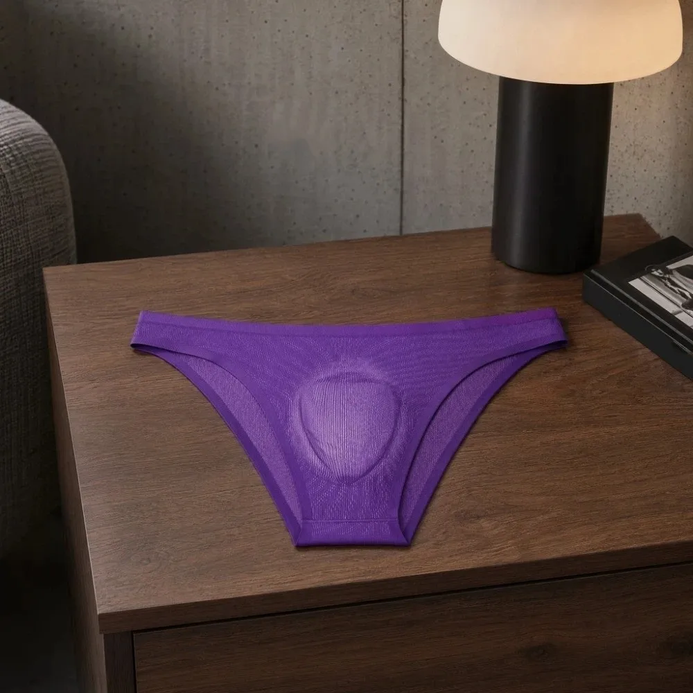 Soft Ice Silk Men's Triangle Panties Lingerie Breathable Men Thin Briefs Solid Color Large Size Underwear for Men Male