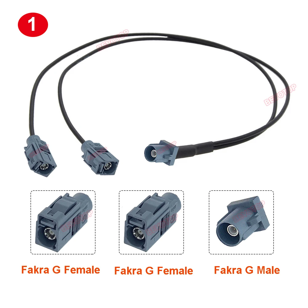 Grey Fakra G Splitter Cable Y Type Fakra Code G 1 Male to 2 Female Straight/ Right Angle Jack RG174 Pigtail Wire Harness Jumper