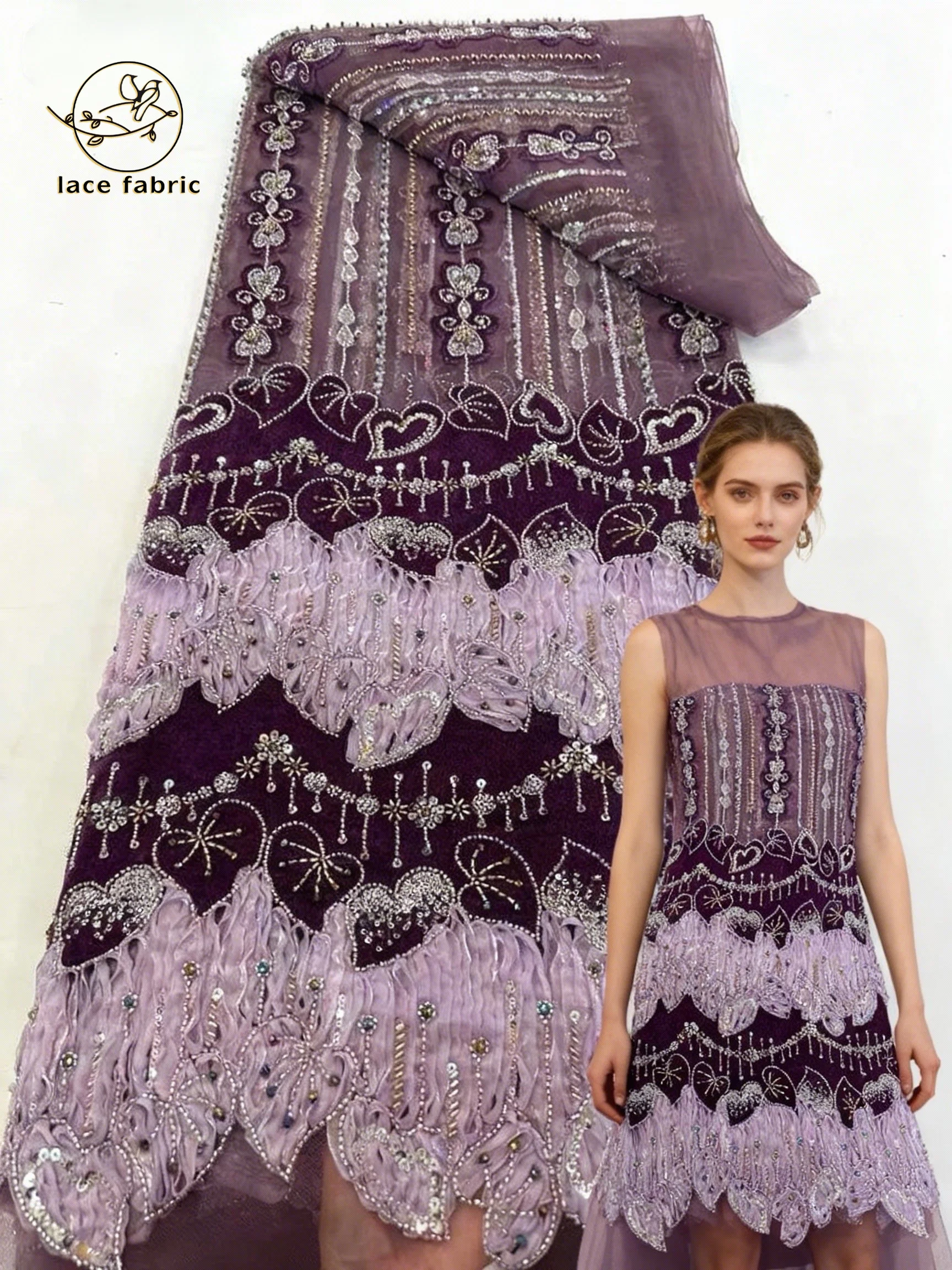 

Luxury French Sequin Velvet Lace Fabric 2026 High Quality Lace Nigerian African Beaded Lace Fabric Women's Wedding Party Dresses