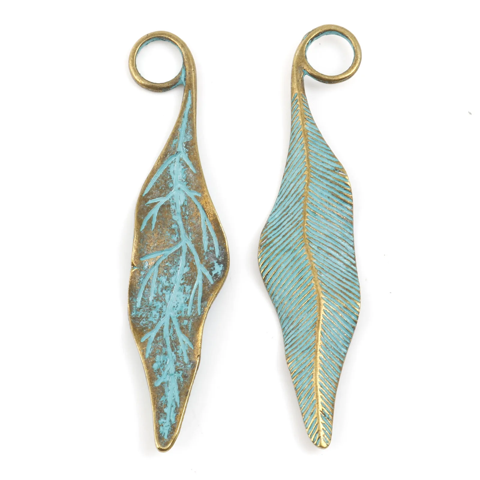 Bohemian Style Patina Pendants Antique Bronze Leaf Metal Charms DIY Making Necklace Bookmark Jewelry Gifts 7.5cm x 1.7cm,5PCs