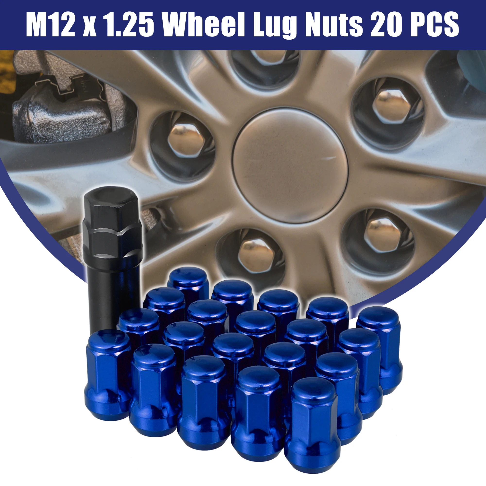 UXCELL 20pcs M12 x 1.25 Car Hex Wheel Rims Lug Nuts with Socket Key Alloy Steel Racing Wheel Nuts Cone Seat Closed End Set