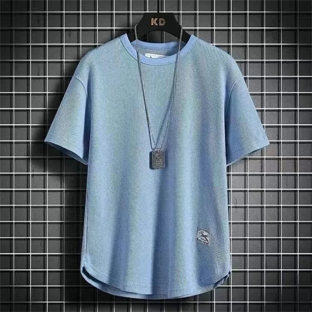 Kaus wafel hitam untuk pria ka - Summer Knit Clothing ulasan dan harga