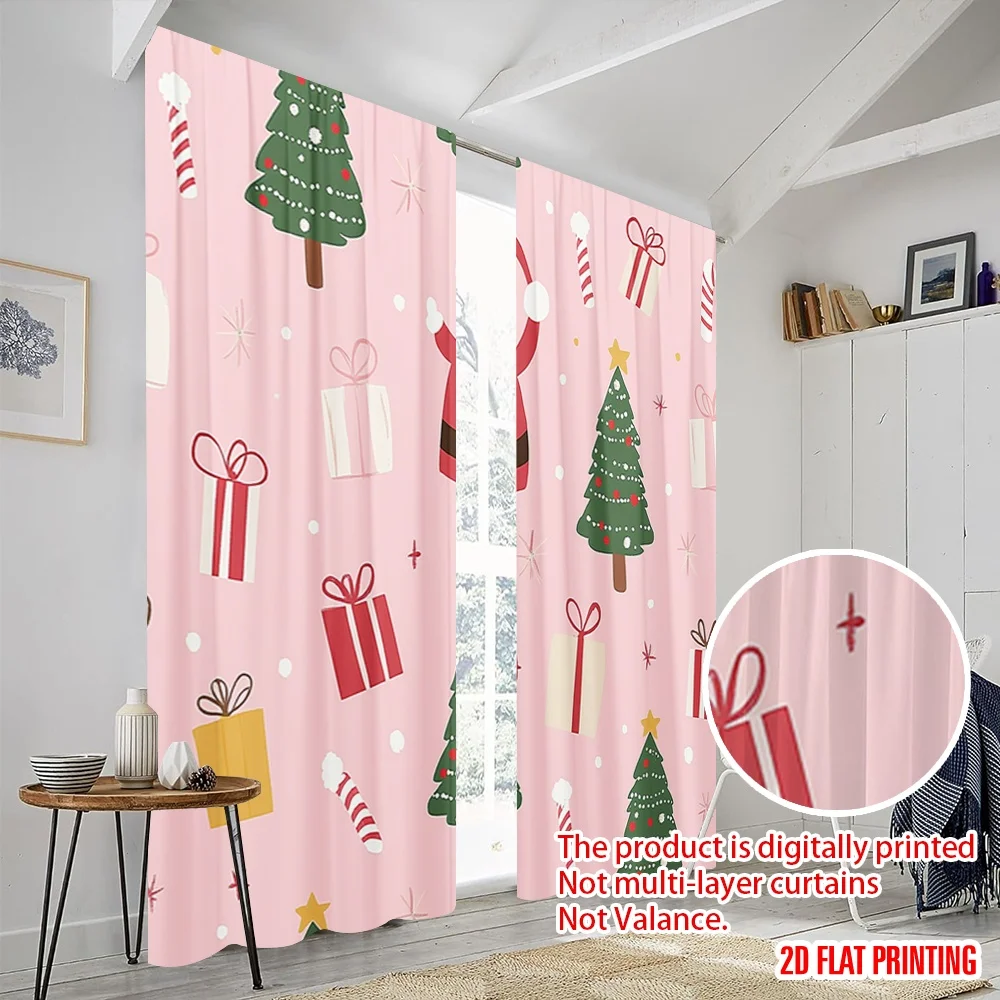 2 قطعة ، 2D طائرة الطباعة نمط الستائر شجرة عيد الميلاد الثلوج هدية البوليستر النسيج (بدون قضيب) عطلة Ldeal لغرفة النوم و #5
