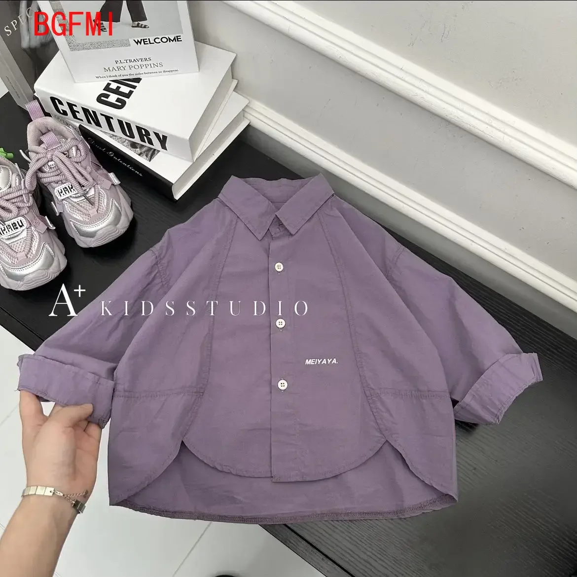 Korean Children's Clothing Set Spring Autumn New Boys and Babies Fashion Loose  Long Sleeve Purple Shirt and Pants 2PCS Outfits