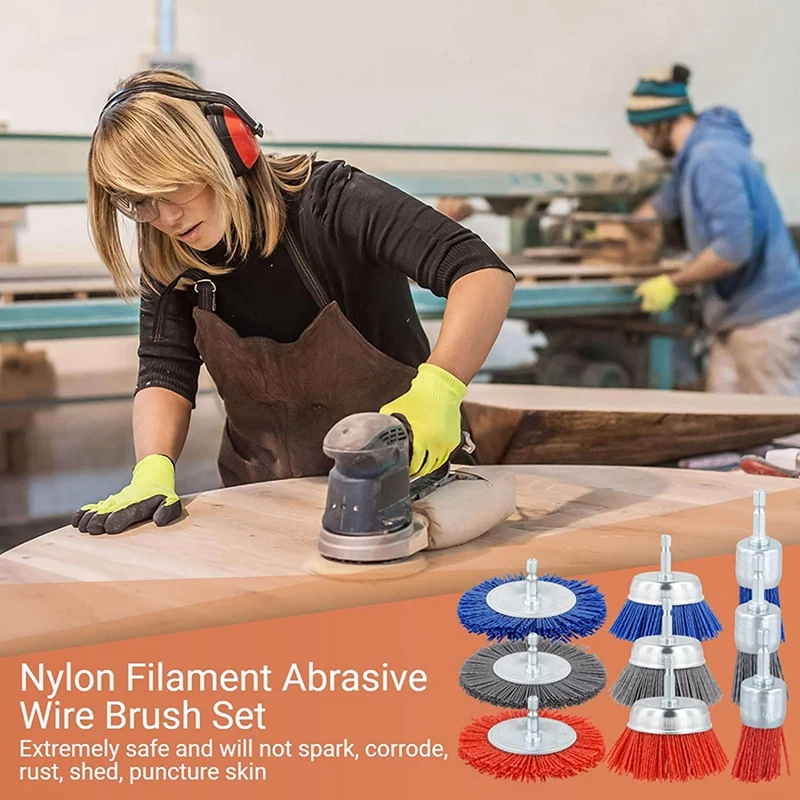 GTBL Filament Abrasive Wire Brush Wheels,3Sizes Nylon Drill Brush Set With 1/4In Drill For Removal Of Rust Corrosion Paint