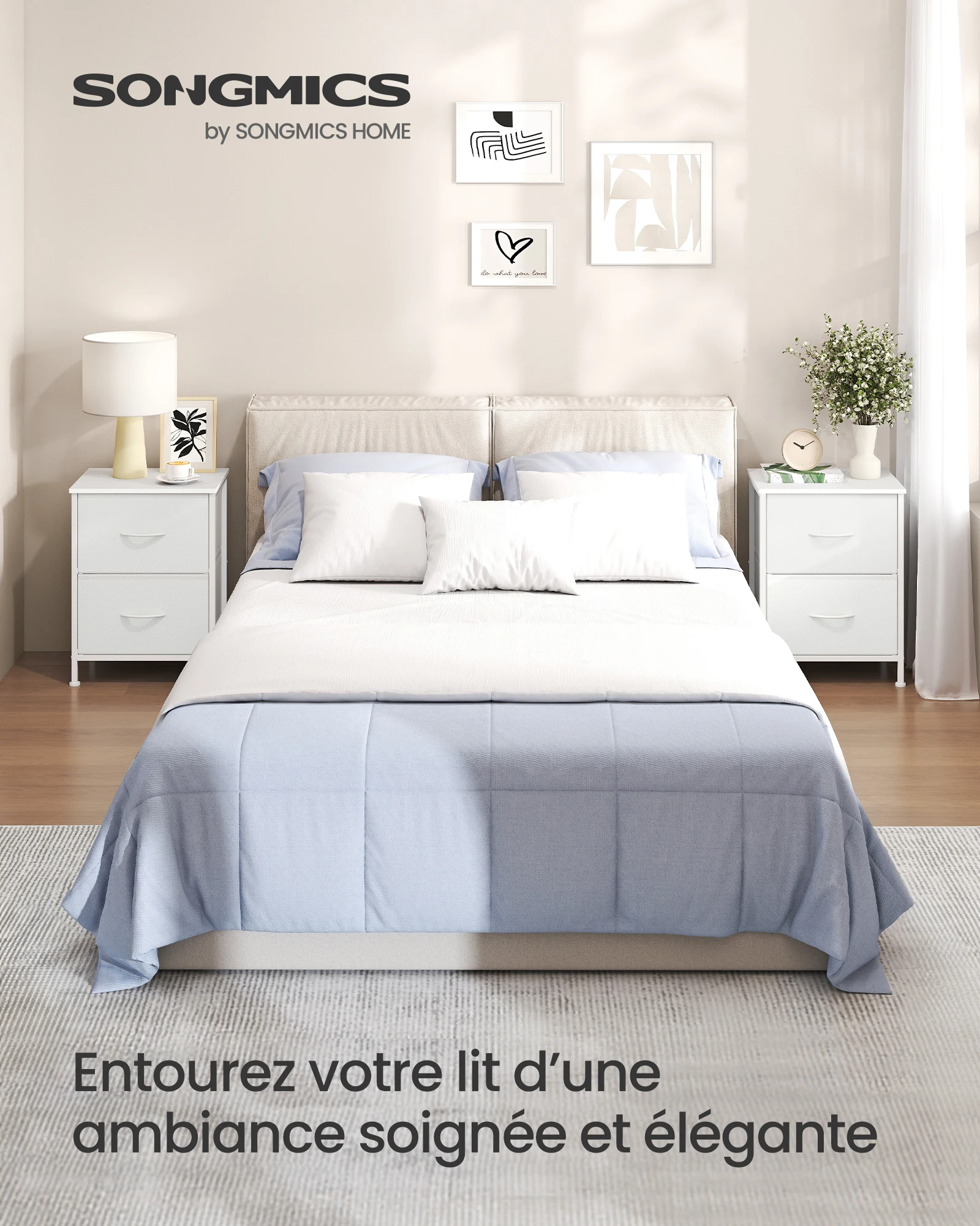SONGMICS Table de Chevet avec 2 Tiroirs en Tissu Non-tissé, Acier, MDF, pour Chambre, Table d'Appoint