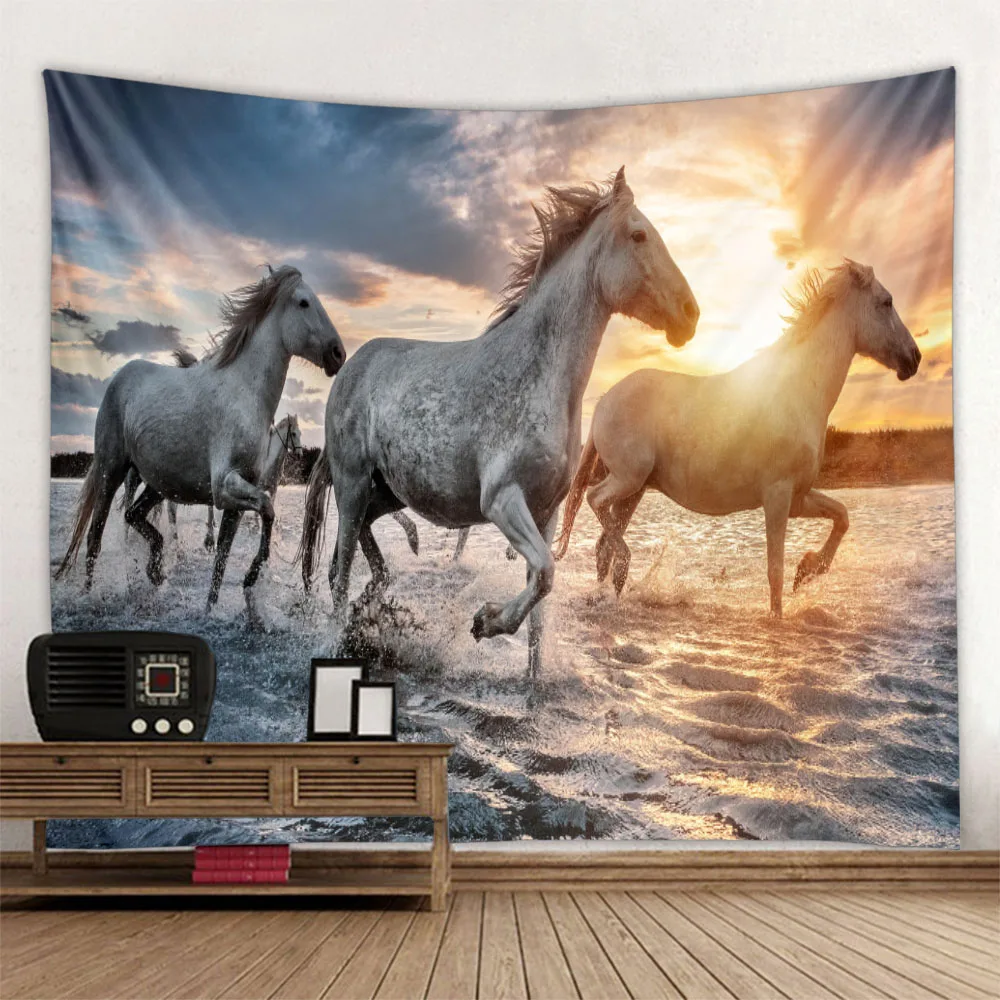 Running horse 3D printing tapestry animal wall hanging living room bedroom wall decoration Bohemian hippie aesthetic decoration