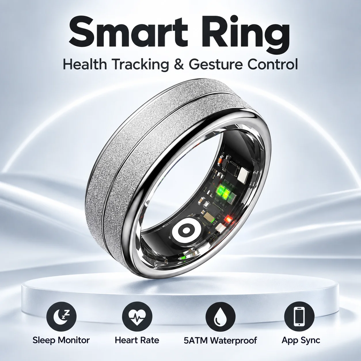Smart Ring Health Tracker with Gesture Control, Heart Rate SpO2 Sleep Monitor, 5ATM Waterproof, Bluetooth 5.4