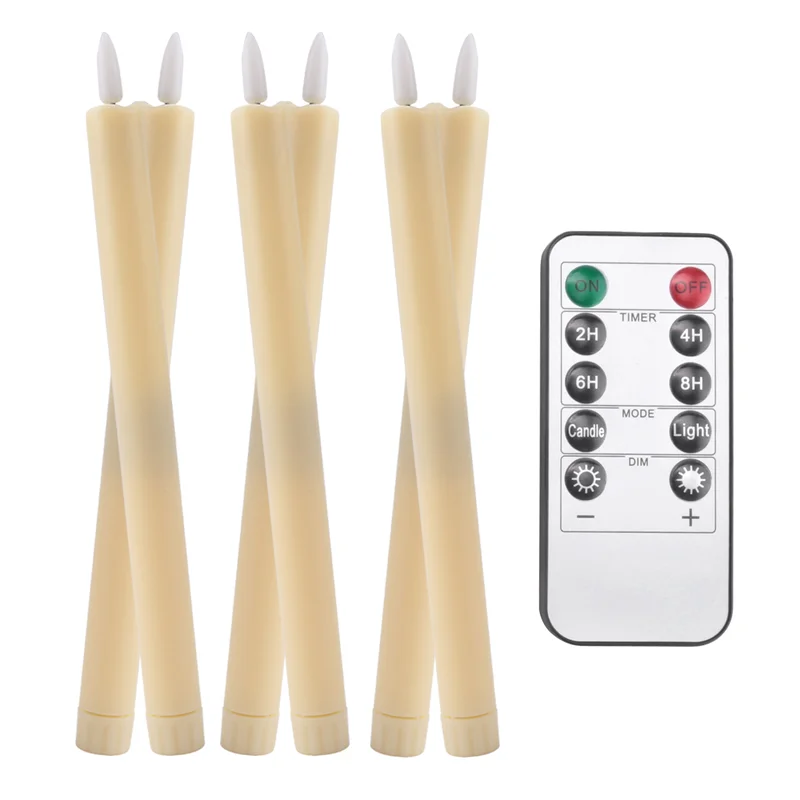 Velas cônicas sem chama ABVJ com temporizador remoto de 10 teclas, castiçais LED a pilhas, velas de janela A