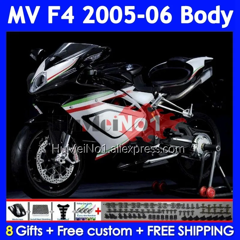 Body For Agusta MV F4 R312 750S 1000 R 750 1000CC 310No.16 1000R 312 1078 1+1 MA MV F4 2005 2006 05 06 Fairing Black white Kit